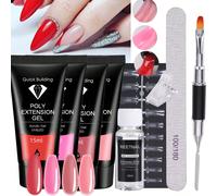 Set Di Avvio Kit 9 Pezzi Per Gel Per Unghie In Polimero, 15ml Gel Acrilico Rosa Rosso Cristallo Con Pennelli, Clip Di Forma Delle Unghie E Soluzione Di Scivolamento Per Principianti E Professionisti P