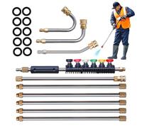 Set di bacchette telescopiche per idropulitrice ad alta pressione | Set di bacchette di estensione per rondella - estensione da 1/4 di pollice, 6 ugelli spray 4000 PSI dieci pezzi palo a U per
