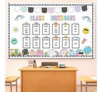 Set di bacheca di compleanno in omposizione Notebook Decorazione in classe, Notebook a scacchi Carta Happy Face Apple Rainbow Ritagli per compleanno Poster Grafico Ritorno a scuola Forniture