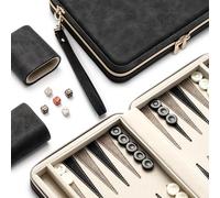 Set di backgammon per adulti e bambini, classica tavola da backgammon con dadi a dama, custodia pieghevole in finta pelle, set da gioco portatile da viaggio (nero)