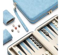 Set di backgammon per adulti e bambini, classica tavola da backgammon con dadi a dama, custodia pieghevole in ecopelle per backgammon, set da gioco portatile da viaggio (blu)