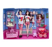 Set di bambole familiari di 5 bambole incinte con articolazioni mobili con bambino nella pancia, giocattoli per bambini incinte, papà e 2 bambini, per l'istruzione e accessori per la casa delle ba