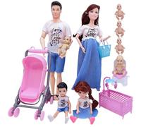 Set di bambole per famiglia, set di bambole incinte sicure con papà e 3 bambini, 5 persone con accessori per casa delle Fai finta di giocare con il giocattolo per bambini, Decorazione della c