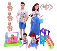 Set di bambole per famiglie, bambola incinta realistica e sicura con bambino nella pancia, papà e 2 bambini, 5 persone con accessori per casa delle bambole Fai finta di giocare con il giocattolo per