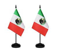 Set di bandiere messicane messicane da scrivania, piccole mini bandiere messicane in miniatura, con asta solida, base nera e punta a lancia (confezione da 2)