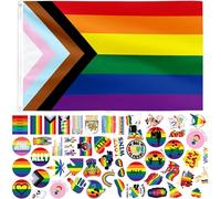 Set di bandiere Pride - 1 bandiera Progress Pride da 0,9 x 1,5 m, con 50 tatuaggi Pride, accessori LGBTQ per martedì grasso, decorazioni per festival