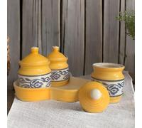 Set di barattoli in ceramica da 500 ml, per sottaceti, cornichon, per sottaceti, Barni per Achar, con vassoio (200 ml ciascuno, giallo, set di 3)