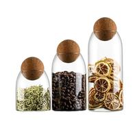 Set di barattoli in vetro trasparente: contenitori per frutta secca | 3 barattoli con coperchio sferico, 500 ml, 800 ml e 1000 ml, per zucchero, caramelle, chicchi di caffè, tè sfuso, condimento