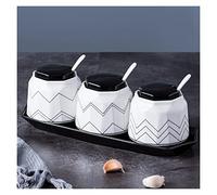 Set di barattoli per spezie in ceramica con cucchiaio in ceramica con coperchio e vassoio, 380 ml, zuccheriera e condimento Po