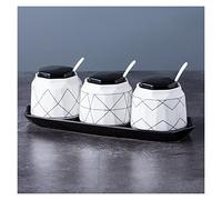 Set di barattoli per spezie in ceramica con cucchiaio in ceramica con coperchio e vassoio, 380 ml, zuccheriera e condimento Po