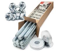 Set di barre filettate M8 x 1000 mm, 10 pezzi, con dadi e rondelle, asta filettata DIN 976, classe 4.8, zincate, dadi esagonali DIN 934, dischi per carrozzeria, DIN 9021, set di fissaggio per lavori