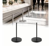 Set di barriere con piantane basse, Set di barriere per il controllo della folla con cordone elastico da 16,4 ft, Piantane di sicurezza per musei e mostre d'arte(Black,6PCS)