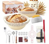 Set di base per impasto acido, 16 pezzi, set completo per la cottura del pane con 2 cestini in silicone (23 cm rotondi e 25 cm ovali), vetro per impasto con termometro, accessori, regalo per