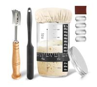 Set di base per lievito naturale, 24 oz Sourdough Starter Jar con termometro, data contrassegnata, nastro di alimentazione, copertura Cloth & Metal Lid, spatola, kit di base per pasta madre