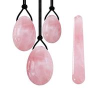 Set di bastoncini da massaggio Yoni Egg al quarzo rosa Pietra di cristallo rosa naturale Uova d'amore Massaggiatore for esercizi di Kegel all'uovo forato e non forato, forato senza scatola decorazione