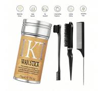 Set di bastoncini per cera per capelli con spazzola per il controllo del bordo e pettine a coda di ratto - Cera per acconciatura con tenuta forte per capelli lisci, domare i capelli ribelli, capelli d