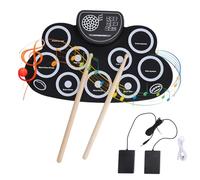 Set di batteria elettrica, kit di pratica portatile arrotolabile da 9 pad | Altoparlante e microfono integrati, jack per cuffie, USB ricaricabile, 1200 mAh, ingresso AUX, per principianti