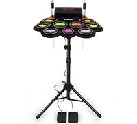 Set di batteria elettrica per bambini, set di batteria elettronica, 9 pad con supporto, registrazione musicale, bacchette per batteria illuminate, pedale per batteria, Midi, doppio altoparlante stereo