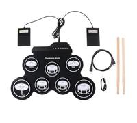 Set di batteria elettronica, 7 pad roll-up, doppio pedale, cuscinetto in silicone, jack per cuffie, alimentazione USB, strumento musicale portatile, kit di pratica per principianti, 42,9 x 31 cm