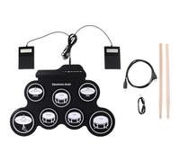 Set di batteria elettronica, 7 pad roll-up, doppio pedale, cuscinetto in silicone, jack per cuffie, alimentazione USB, strumento musicale portatile, kit di pratica per principianti, 42,9 x 31 cm