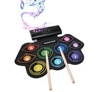 Set di batteria elettronica, 9 pastiglie, altoparlante stereo integrato con bacchette, pedale per esercitazione, kit per vacanze e compleanni