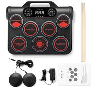 Set di Batteria Elettronica a 7 Pad, Kit di Batteria Elettrica/da Tavolo Portatile con Altoparlanti Incorporati, Display a LED, Connessione PC/MIDI e Jack per Cuffie, per Adulti, Adolescenti e Bambini