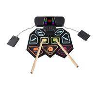 Set di Batteria Elettronica Colorata, 9 Pad, Luci, Portatile, Kit di Batteria a Mano per Principianti, Adolescenti, Bambini, Bacchetta con Pad in Silicone (BLACK)