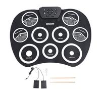 Set di batteria elettronica portatile 9 pad Kit per esercitarsi con batteria avvolgibile con bacchette a pedale Fonte di alimentazione ricaricabile USB Silicone ABS Legno di