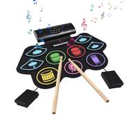 Set di batteria elettronica, set di batteria a rullo a mano, strumento a percussione 9 pad BT suono esterno con bacchette pedale pedale interfaccia MIDI altoparlante regalo di compleanno colorato pad
