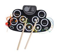 Set di batteria elettronica, set di batteria elettrica a 9 pad con bacchette e pedali, macchina per pad portatile arrotolabile con altoparlante integrato e ingresso Aux per bambini