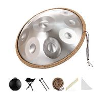 Set di batteria Handpan da 22 pollici, strumento a tamburo a mano 432 Hz 10 note, include borsa morbida, mazze, supporto, adesivi for note, panno for la pulizia, for meditazione(Silver)