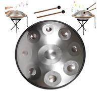 Set Di Batteria Handpan, Handpan 22 Pollici Re Minore Curdo Handpan 9/10/12 Note Strumento Tamburo Handpan For Prestazioni Professionali(Silver,9 Notes (440Hz))