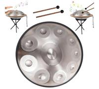Set Di Batteria Handpan, Handpan 22 Pollici Re Minore Curdo Handpan 9/10/12 Note Strumento Tamburo Handpan For Prestazioni Professionali(Silver,10 Notes (440Hz))