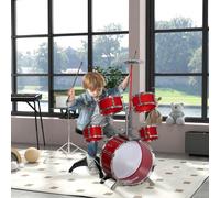 Set di batteria per bambini da 5 pezzi con grancassa con pedale, tamburi, piatti e sgabello, giocattolo musicale per bambini da 3 a 6 anni, colore rosso Risveglia il talento musicale dei tuoi bambini 