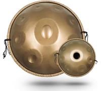 Set di batterie per handpan RE minore 17 note Tamburo in acciaio da 22 pollici con borsa morbida per handpan, 2 mazze per handpan, supporto per handpan, oro, 22 pollici 17 note