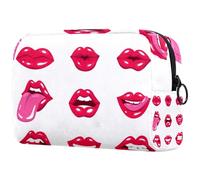 Set di beauty case da donna, con motivo pop art a forma di labbra, da viaggio, grande, con cerniera, colore: rosso, Multi, 18.5x7.5x13cm/7.3x3x5.1in, Beauty case