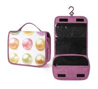Set di beauty case da viaggio con perle color pastello per donne, organizer da appendere con gancio per shampoo