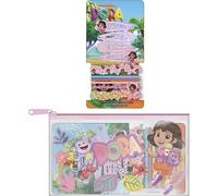 Set di bellezza accessori Dora l'Explorer | Kit con pinzette, giarrettiere e scrunchies in astuccio con chiusura | Accessori colorati per capelli per bambini