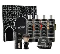 Set di bellezza per uomini con Olio di Argan - Sapone, Shampoo, Gel doccia, Gel da barba, Dopo-barba e Spazzola da barba fatta a mano - Vegano e naturale