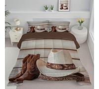 Set Di Biancheria Abbigliamento Da Cowboy Western Per Quattro Stagioni, Piumino Set Da Microfibra Lavabile, Piumino Sets Trapunta Durevole Con Stile Vintage Da Fattoria Federe Morbido, Beige, 240X220