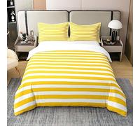 Set di Biancheria da Letto 100% Cotone a Righe Giallo Bianco, Copripiumino a Righe Doppio per Casale, Ticsuper King, Copripiumino a Righe Orizzontali Gotiche, Linee Geometriche, Comodo Copripiumino