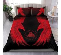 Set di biancheria da letto 155 x 220 cm, motivo: corvo vichingo, mito vichingo, Odin, corvo, decorazione per camera da letto, set da 3 pezzi, in microfase, di lusso moderno, con chiusura lampo e 2