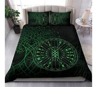 Set di biancheria da letto 155 x 220 cm, motivo vichingo, mito vichingo, nodo celtico, per camera da letto, set da 3 pezzi, in microfase, di lusso moderno, con chiusura lampo + 2 federe 80 x 80 cm