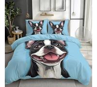 Set di Biancheria da Letto 180 x 220 cm, Boston Terrier Animale Parure Copripiumino con Stampa Copripiumino con Cerniera, Morbido Microfibra Incluso 1 Copripiumino e 2 Federe, Azzurro Cielo