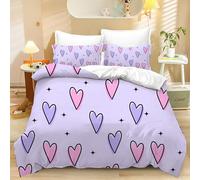 Set di Biancheria da Letto 2/3 Pezzi con Motivo a Cuori Rosa e Viola - Set Copripiumino 260X220 con Stampa di Stelle Nere per Donne e Bambini - Copripiumino 260X220 in Microfibra Traspirante di Facil