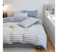 Set di Biancheria da Letto 2/3 Pezzi con Motivo a Righe Azzurre - Set Copripiumino 200X200 per Bambine con Semplici Righe Grigie e Bianche - Copripiumino 200X200 in Microfibra Traspirante di Facile M