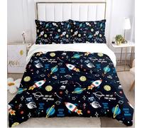 Set di biancheria da letto 220 x 240 cm, universo pianeta, razzo, per ragazzi e ragazze, colore bianco, blu, con motivo a stelle, pianeta, con federa 50 x 75 cm (C, 220 x 240 cm)