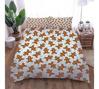 Set Di Biancheria Da Letto 3 Pezzi Motivo Stampati In Modello Di Omino Di Pan Di Zenzero Di Natale 3D 240X220Cm, Set Copripiumino Matrimoniale Adulti In Microfibra Con Chiusura A Cerniera E 2 Feder
