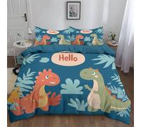 Set di biancheria da letto 3 pezzi singolo 180 x 220 cm, Cartoni Animati Dinosauri Dialoghi Piante copripiumino in microfibra 3D, set regalo per adulti e adolescenti con copripiumino e federa Verde
