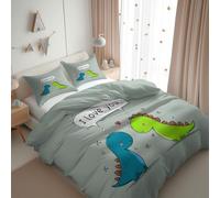 Set di biancheria da letto 3 pezzi singolo 180 x 220 cm, Fumetti Cuori Dinosauri Confessioni copripiumino in microfibra 3D, set regalo per adulti e adolescenti con copripiumino e federa Grigio